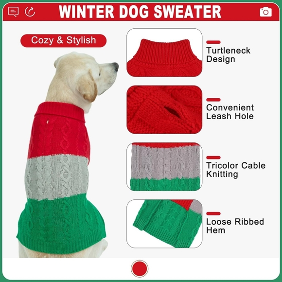 EXPAWLORER Dog Sweater - Large Dog Fall Sweaters for Dogs Girls Boys,Classic - Picture 5 of 7